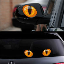 3D милая забавная наклейка для автомобилей кошачий глаз, декоративные светоотражающие виниловые наклейки для автомобиля, Стайлинг автомобиля, зеркальные наклейки заднего вида, 2 шт., 12*10 см 2024 - купить недорого