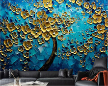 beibehang papel de parede 3d brick wallpaper 3d Custom wall mural blue gold fortune tree art background papier peint mural 3d 2024 - buy cheap