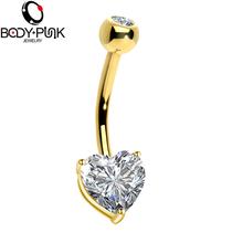 Piercing de umbigo com coração dourado 14g, piercing de umbigo, joia para barriga, feminino 2024 - compre barato