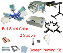 Free shipping full set 4 color 2 station t-shirt screen printing kit press printer machine flash dryer UV expsoure stretcher 2024 - buy cheap