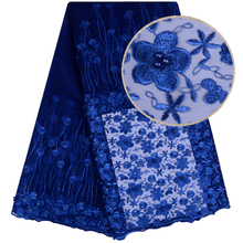 Новое поступление 2018, Королевская Синяя вышитая сетчатая кружевная ткань для свадьбы, искусственная африканская французская гипюровая кружевная ткань 1122 2024 - купить недорого