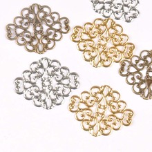 20 piezas de oro, plata y bronce, piezas de flores de filigrana, conectores de decoración de Metal, accesorios de bricolaje, 37x30mm, YKL0749 2024 - compra barato