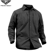 Мужская быстросохнущая тактическая рубашка с темным карманом и нейлоновым регулируемым рукавом, дышащая однобортная уличная Военная рубашка, повседневные рубашки 2024 - купить недорого
