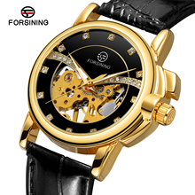2019 de moda Forsining marca de pantalla transparente caso de lujo de oro reloj mecánico con mecanismo a la vista de los hombres Relojes 2024 - compra barato