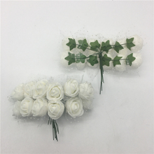 24 шт., две пряди, белые мини-розы из пенопласта, искусственные цветы с розами, украшения для свадьбы, вечеринки, Рождества 2024 - купить недорого