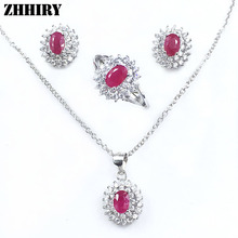 XHHIRY Natural Ruby Gemstone Jewelry Set Genuine solid 925 Sterling Silver Sets Women Ring Earrings Pendant Necklace 2024 - buy cheap