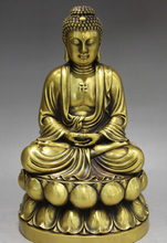 Tibet Buddhism Brass Copper Sit lotus flower Shakyamuni Tathagata Buddha Statue 2024 - buy cheap
