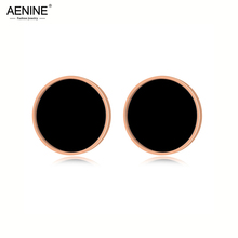 AENINE Classic 10mm Black/White Shell Circle Stud Earrings Rose Gold Stainless Steel Wedding Earrings Jewelry For Women AE17027 2024 - buy cheap