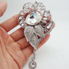 Bride Bridesmaid Wedding Flower Pendant Clear Rhinestone Crystal Silver-plated Brooch Pin 2024 - buy cheap