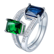 Hainon moda 2 anillos de zirconia verde azul 2019 anillos de promesa Nueva joyería zirconia cúbica compromiso anillo de Color plata 2024 - compra barato