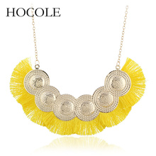 HOCOLE Bohemia Red Yellow Black Long Tassel Necklace For Women Fan Shape Necklace Maxi Statement Fashion Jewelry Boho Necklace 2024 - buy cheap