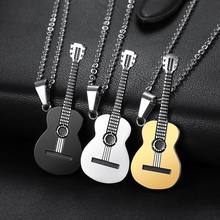 Men Quality Silver/Black /Gold Colors Stainless Steel Fashion Guitar Pendant Necklace 2024 - buy cheap