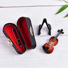 Decoración del hogar Mini violín miniatura casa de muñecas instrumento Musical madera modelo decoración con arco soporte y caso 2024 - compra barato