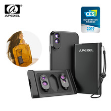 APEXEL-Conjunto de lentes 3 en 1, teleobjetivo de gran angular, Macro Dual, lente de cámara con funda de teléfono de cuero PU, Kit para iPhone X,XS, Max 2024 - compra barato