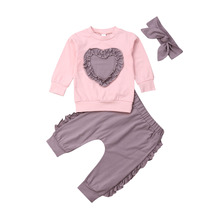 Roupas infantis fofas de 0-24m, roupas femininas de manga comprida, com babados, calças e camiseta, elegantes, adoráveis, de princesa. 2024 - compre barato