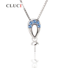 CLUCI Jewelry 100% Sterling Silver 925 Blue Zircon Freshwater Pearl Pendant DIY For Women Jewelry,Can stick Pearl on SP201SB 2024 - buy cheap