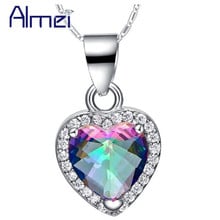 Almei Red/Blue/Pink/Purple Rainbow Zircon Heart Choker Necklaces & Pendants Women Wedding Silver Color Jewelry Free Chian N383 2024 - buy cheap