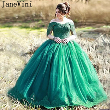 JaneVini Elegant Ball Gown Green Quinceanera Dresses 2019 Sweetheart Lace Appliques Beads Muslim Prom Tulle Dress Vestidos De 15 2024 - buy cheap