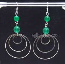 Fashion 8-10mm Green Natural Stone with 3 piece metal Round Ring Dangle 3.5'' Earring-ear617 2024 - buy cheap