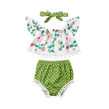 0-24M 3PCS Newborn Baby Girl Clothes Top Romper Jumpsuit+Shorts+Headband Outfit Set 2024 - купить недорого