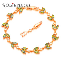 ROLILASON Top Quality plants design Green Crystal Golden Bracelets for Ladies dinner Party Fashion jewelry TB835 2024 - buy cheap