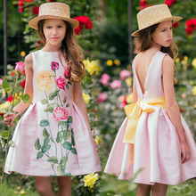 Vestido plisado de flores rosas sin mangas para niña, niña adolescente, sin espalda, fiesta, boda, ropa para niño 2019 2024 - compra barato