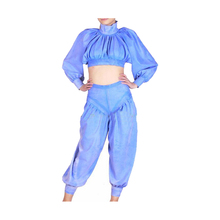 Latex Rubber Women Sexy Light Blue Jacket and Pants Set Lantern sleeve fits Size XXS-XXL 2024 - buy cheap