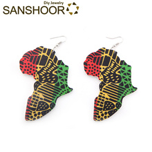 SANSHOOR New Arrival Afrocentric Printed Wood Earrings African Map Motherland Large Size Dangler Design for Black Woman 1 Pair 2024 - buy cheap