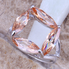 Anel banhado a prata marrom morganite tamanho 6 / 7 / 8 / 9 r0214 2024 - compre barato