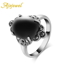 Ajojewel-anillo con piedra negra Retro para mujer, joyería femenina de marca a la moda 2024 - compra barato