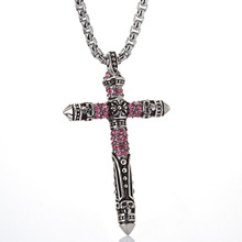 Retro Cross Pendant Necklace Rhinestone Black Silver Tone Crucifix Charm Jewelry Gothic Necklaces 2024 - buy cheap