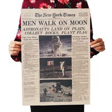 Аполлон 11 Луна посадки Нью-Йорк Таймс Винтаж Плакат крафт бумага ретро детская комната украшения стикер 51*35,5 см 2024 - купить недорого