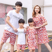 Holiday Family Matching Outfits Off Shoulder Mother and Daughter Dresses Mommy and Me Clothes Dad Son Clothing Sets Summer Look 2024 - buy cheap
