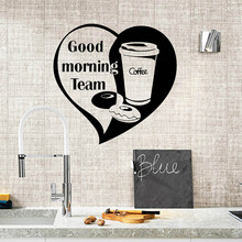 Adesivo de parede equipe café bom dia, decoração de bar café escritório enfeite de casa arte removível de vinil pôster mural lx125 2024 - compre barato