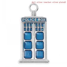 DoreenBeads Charm Pendants Rectangle Silver Color "POLICE BOX"Carved Enamel Blue 27mm x 14mm,10PCs 2024 - buy cheap