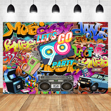  90s Theme Party Backdrop Hip Hop Graffiti Wall Photo Booth Backdrop Let's Go 90s Party Decoration Photography Background 2024 - buy cheap