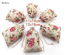 50pcs Rose printing Cotton Linen Jute Drawstring Bag Pouch Jewelry Packaging Bags Wedding Party Favor Gift Packing Bags Supplies 2024 - buy cheap