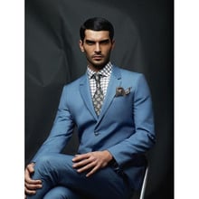 Tuxedo Blue Wedding Men Gentle-Mens Suit Ternos Masculino Masculino Costume Homme (Jackets+Pants) 2024 - buy cheap