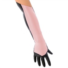 100% Latex Gloves Pink and Black Five Finger Long Gloves 0.4mm Size S-XL 2024 - buy cheap