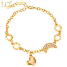 U7 Valentines Gift Romantic Heart Bracelet Trendy Gold/Silver Color Rhinestone Jewelry Charm Bracelet For Women H572 2024 - buy cheap