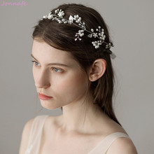 Jonnafe-accesorios para el pelo para mujer, tocado para el pelo para novia con hojas de Color plateado, hecho a mano, flor, Joyas de perlas de boda 2024 - compra barato
