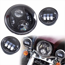 Moto 7 "LED la luz de la cabeza con H4 Hi/Lo haz de iluminación 4,5" 4 1/2 auxiliares las lámparas del punto negro para Harley Davidson 2024 - compra barato