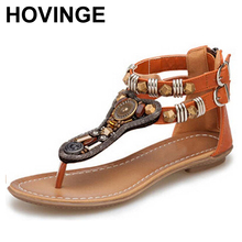 HOVINGE Boho Beach Style Flip Flops Beads Gladiator Sandalias Women  Summer Slippers Fashion Zipper Sandals Flat Shoes 2024 - buy cheap