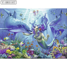Pintura sereia completa perfuração imagem quadrada de strass mosaico bordado diamante tubarão artesanal lk1 5d diy 2024 - compre barato