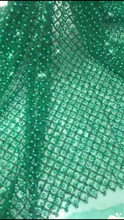 Green color beaded Glued glitter african lace fabric for Party dress , fashion french net lace with shimmering powder H-12160 2024 - buy cheap