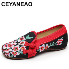 CEYANEAOPeach Flowers Embroidered Women Handmade Canvas Loafers Slip on Ladies Fabric Embroidery Comfort Driving Flat ShoesE1295 2024 - buy cheap