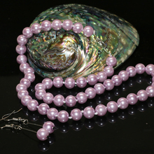 Preço de atacado luz roxo imitação de pérolas shell redondo 8mm contas encantos colar de mulheres conjunto de jóias brincos 18 inch B2364 2024 - compre barato