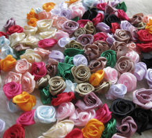 100PCS/Lot Mini Handmade Satin Rose Ribbon Rosettes Fabric Flower Bow Appliques For Wedding Decoration Craft Sewing Accessories 2024 - buy cheap