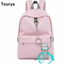 Tourya Fashion Waterproof Nylon Women Backpack Korean Girls Drawstring Bow Chains Design School Bag Bookbags Travel Bagpack 2024 - buy cheap