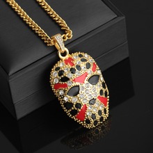 Men Hip Hop Mask Necklace Crystal Pendant Long Chain Gold Color Special Gift for Women Men Shellhard Punk Banquet Jewelry 2024 - buy cheap